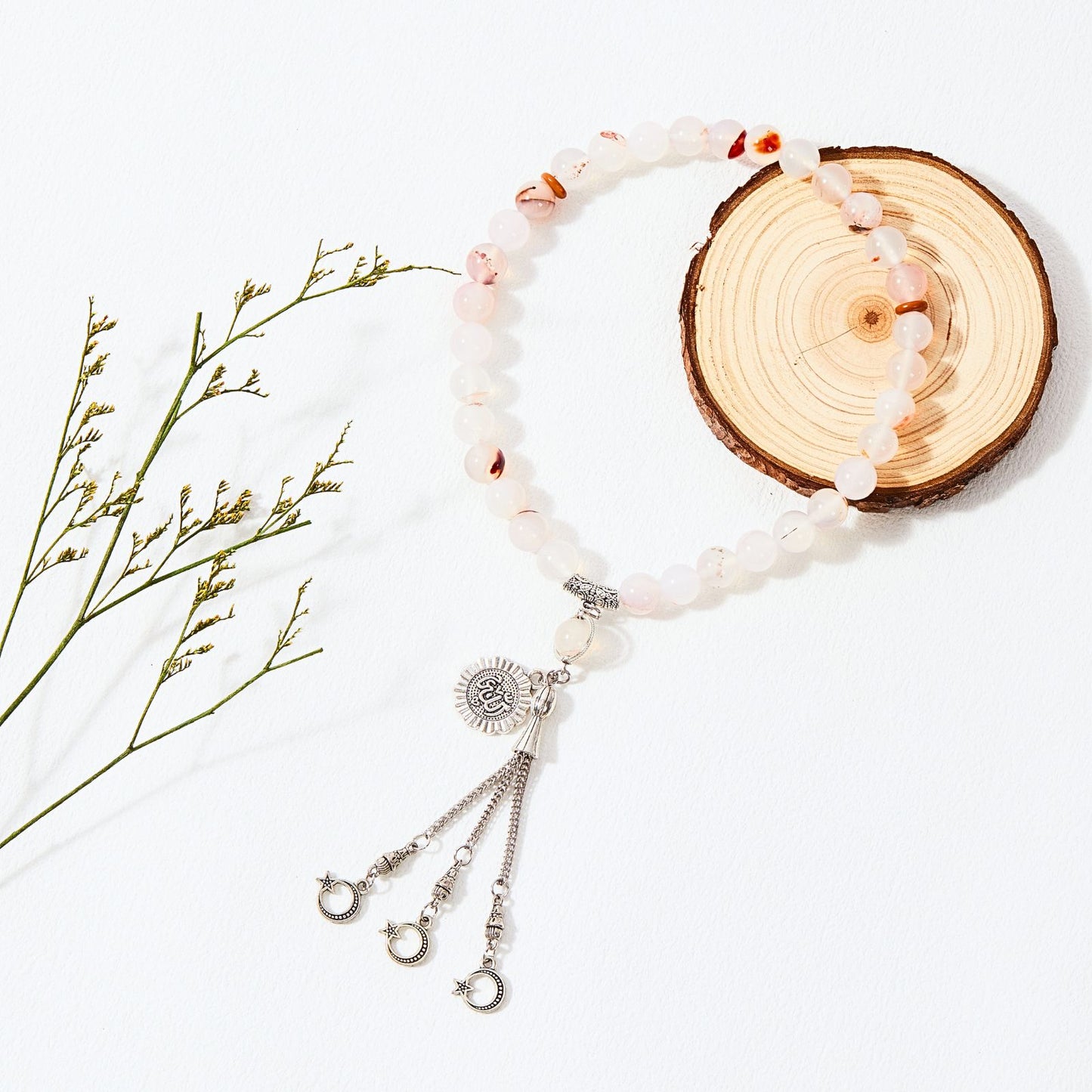 Real Agate With Star-moon Tassel Tasbih Misbaha