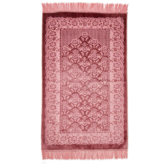 Glossy Embossed Flower & Leaves Prayer Rug