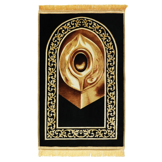 Thick Black Stone Pattern Muslim Prayer Rug