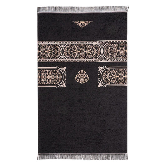 Thin Black Prayer Rug With Vines Pattern